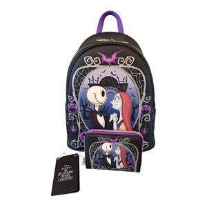 Disney Loungefly The Nightmare Before Christmas Jack & Sally Backpack & Wallet